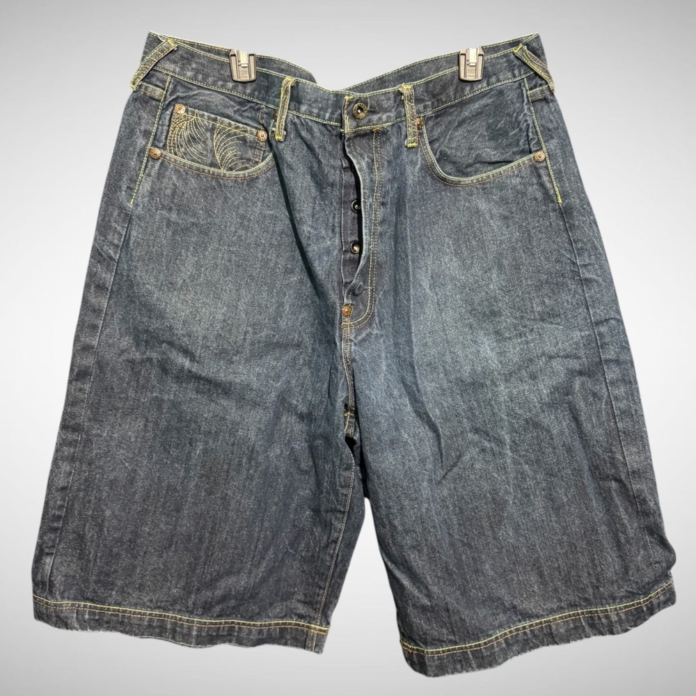 Red Monkey Shorts Mens 40 Solid Blue Button Fly Baggy Outdoor Y2k Distressed